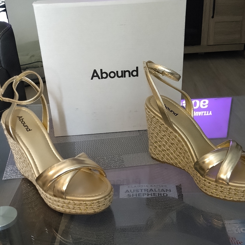 NIB Abound Absukie gold metallic wedge